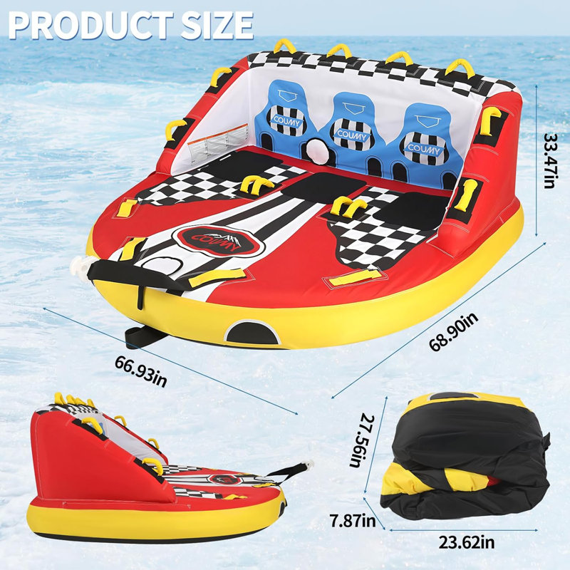 Tube de remorquage gonflable pour la navigation de plaisance, tube de sports nautiques à tirer pour 1 à 4 personnes avec points de remorquage avant et arrière, housse en nylon robuste