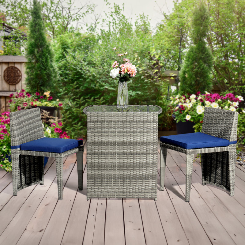 Space-Saving Wicker Patio Bistro Set
