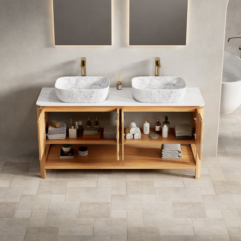 60'' Double Bathroom Vanity with Engineered Stone Top