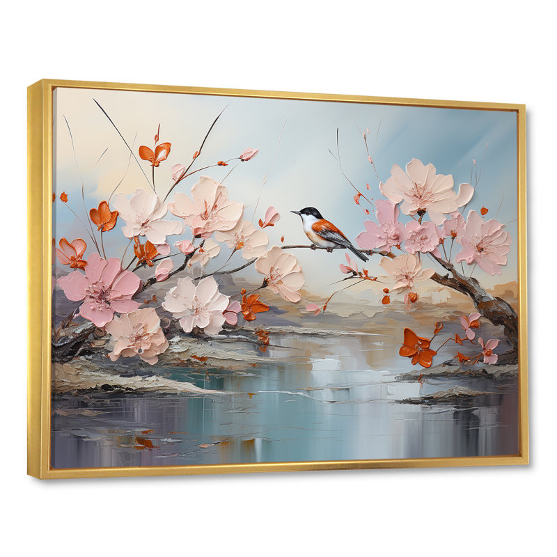 Birds Of Paradise Flowers Fields I sur toile, Cadre flottant doré, H 16 po x l 32 po x P 0,5 po