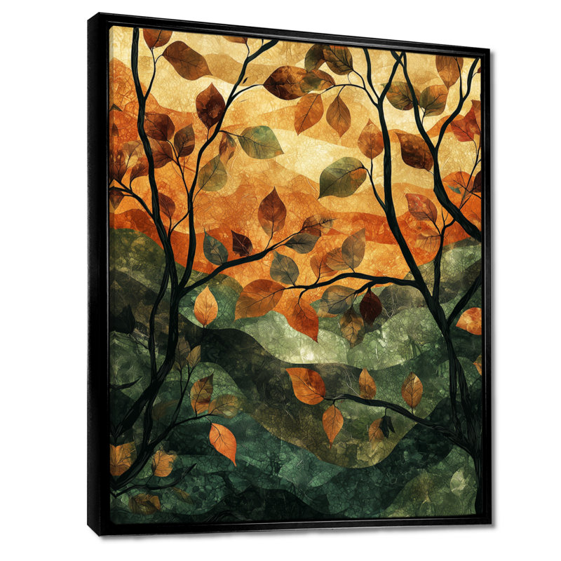 Giannah, feuilles, forêt brune, tranquillité II - feuilles, art mural, H 20 po x l 12 po, Reproduction avec cadre flottant