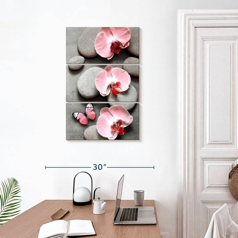 Harnek zen rose orchidées et papillon, H 32 po x l 20 po