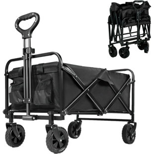 Chariot pliable pliable pour chariot, chariot de plage de jardin avec roues tout-terrain et porte-gobelets, support de charge de plein air de 380 lb pour le camping, le jardin, les sports, le pique-nique, le magasinage - noir