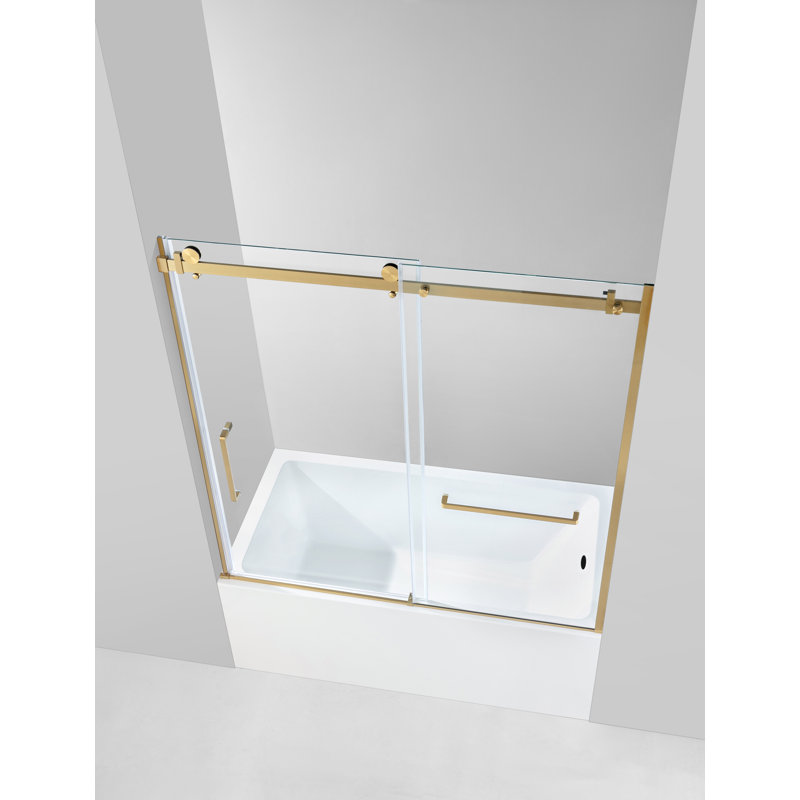 Kingston Brass 60-Inch Acrylic Rectangular 3-Wall Alcove Tub With Tub Door, Left Hand Drain, Brushed Brass, Right