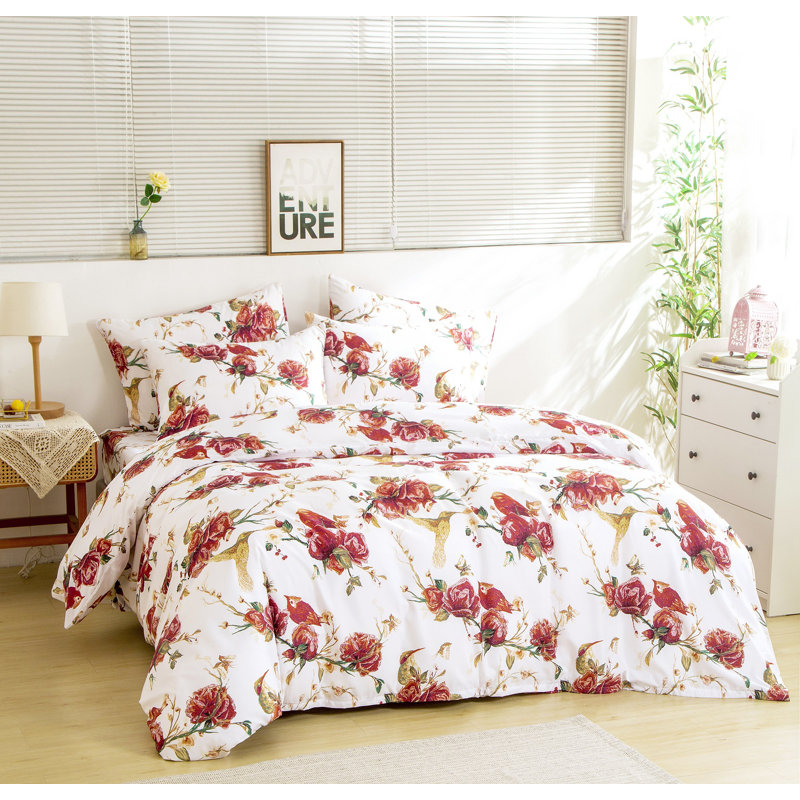 Polyester Percale Floral Duvet Cover, California King Duvet Cover + 2 King Pillowcases