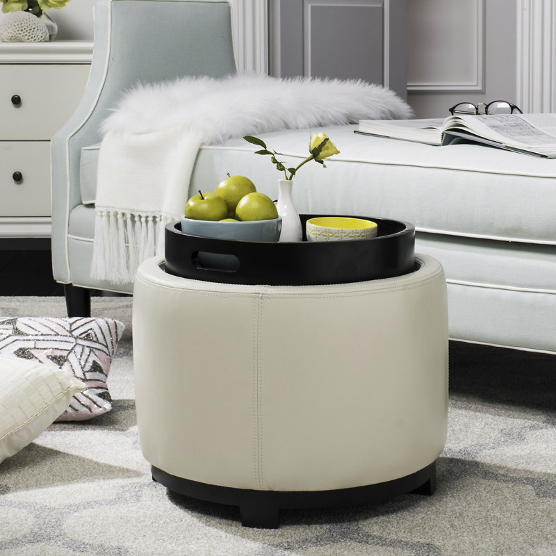 Maiden Upholstered Ottoman, Off-White Faux Leather