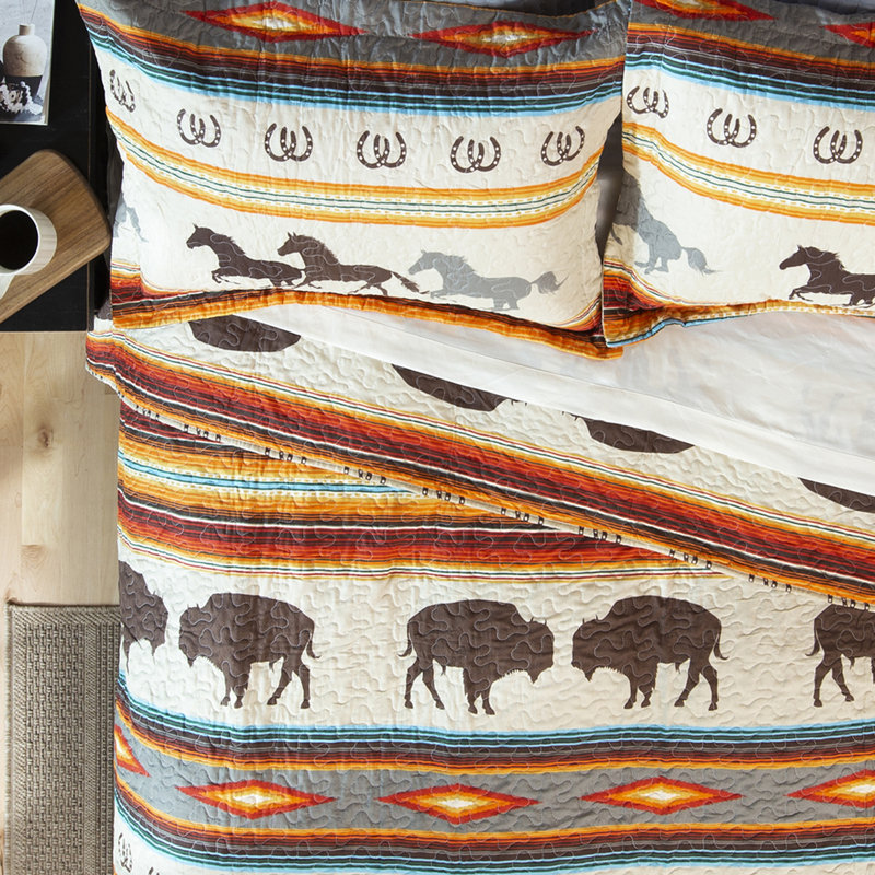 Western Stripe Twin Microfiber Quilt Set in Multicolor