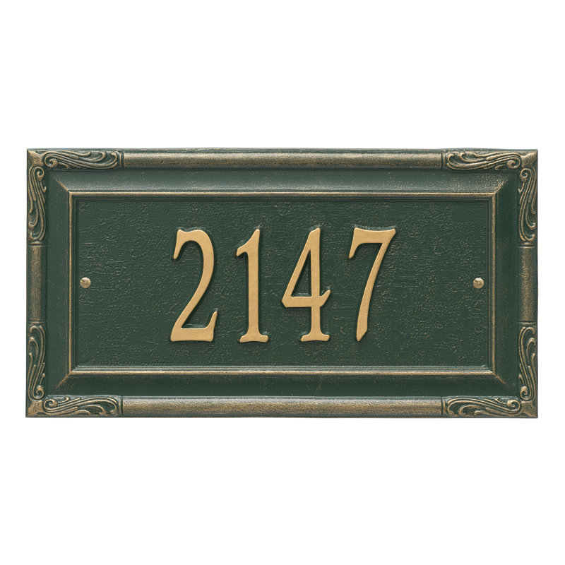 Plaque d'adresse murale 1 ligne personnalisée Gardengate, Vert/doré, Oui