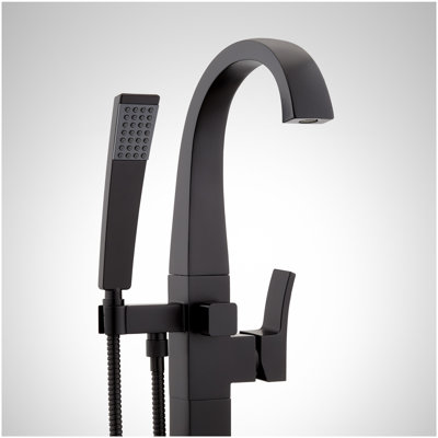 Vilamonte Freestanding Tub Faucet with Hand Shower and Rough-In Valve Less Stops - Matte Black