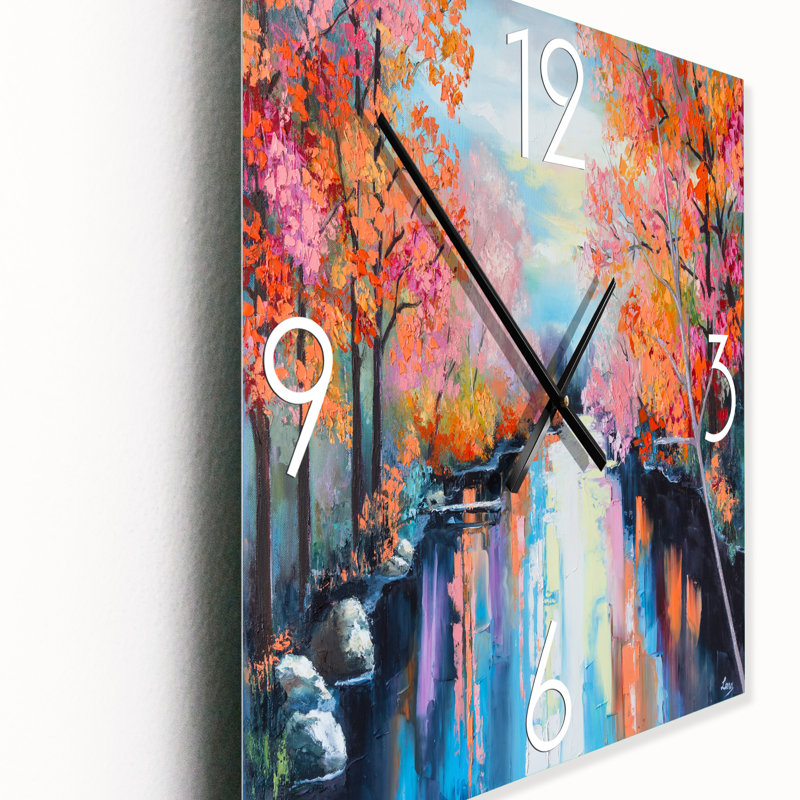 Horloge murale Autumn Forest by the River, Grand