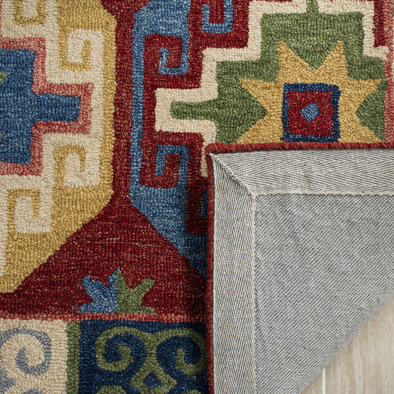 Vahakn Hand Tufted Wool/Cotton Southwestern Rug in Blue/Red, Rectangle 2'3" x 5'