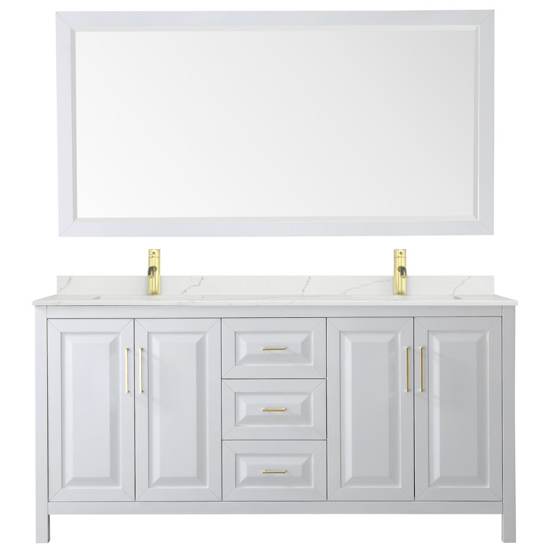 Daria 72'' W Vanity, White, Brushed Gold, Giotto Quartz