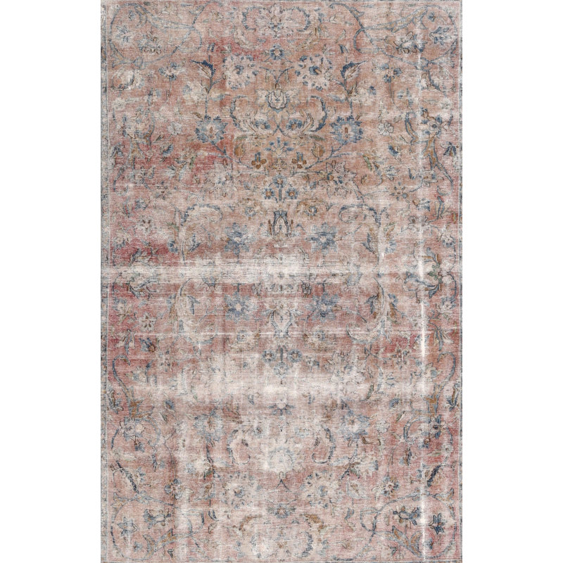 Tapis oriental en laine rose / gris Klag, Rond 8 pi