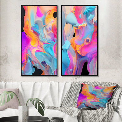 «Rose and Blue Paint Fusion IV», ensemble de 2 reproductions d'art abstrait