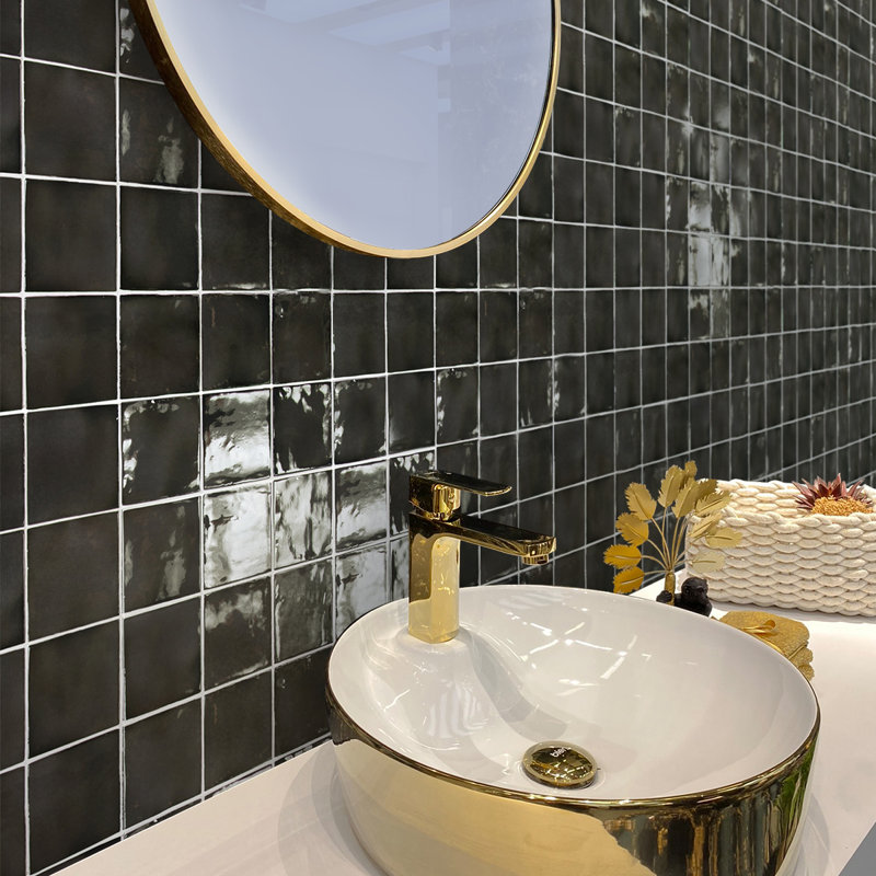 Silken 3.94 in. x 3.94 in. Glossy Ceramic Square Wall and Floor Tile (6.48 sq. ft./case) (60-pack), Black