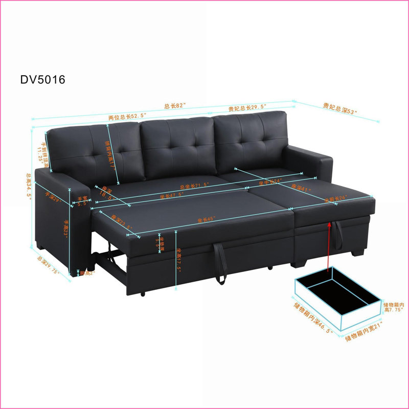 Canapé modulaire avec lit simple escamotable et amp; Chaise avec rangement | Similicuir gris anthracite, Chenille noir