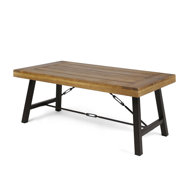 Table basse d'extérieur en bois d'acacia, finition teck / métal brun rustique et noir