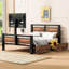 Lit plateforme simple en métal noir avec composants pour la tête et les pieds, deux tiroirs de rangement pour ranger des objets, meuble télé rotatif amusant, support de matelas à 14 lattes avec tête de lit,