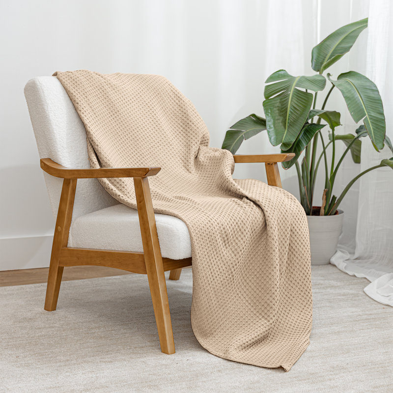 Waffle Throw Blanket, Sand, Queen
