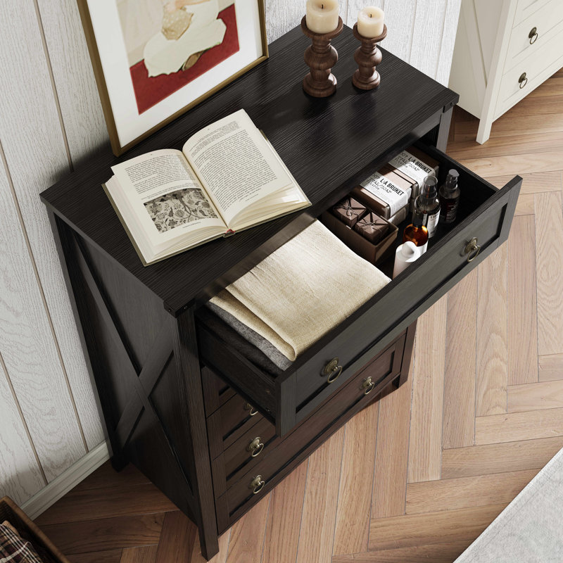 Commode 5 tiroirs Gracie Oaks Farmhouse, Noir, noir, noir, noir