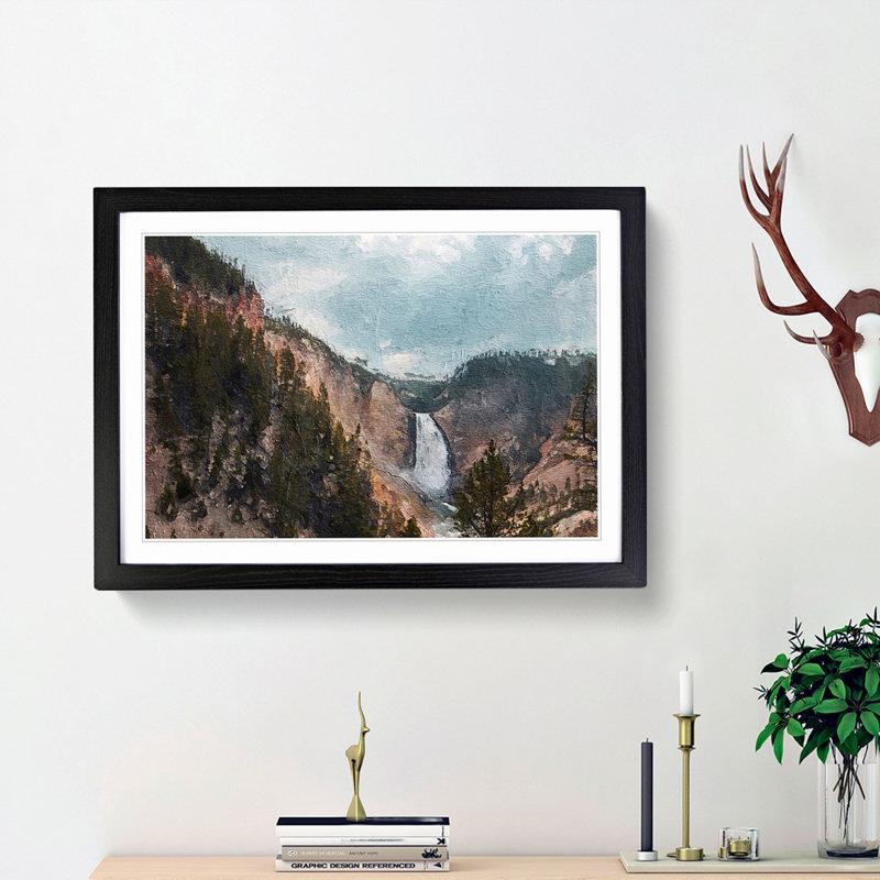 Lower Falls in the Rocky Mountains - Picture Frame Painting Print, 48cm H x 65cm W x 2cm D, Black Framed