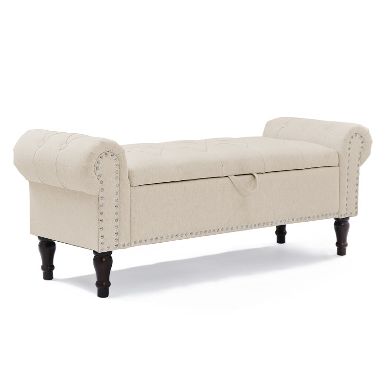 Banc de rangement rembourré Dawsey, H 19,6 po x l 50,7 po x P 17,1 po, Lin graine de lin