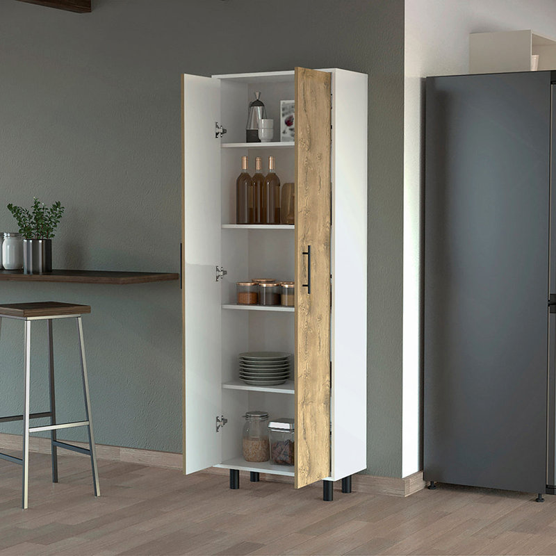 Garde-manger à 2 portes et 5 tablettes blanc et macadamia