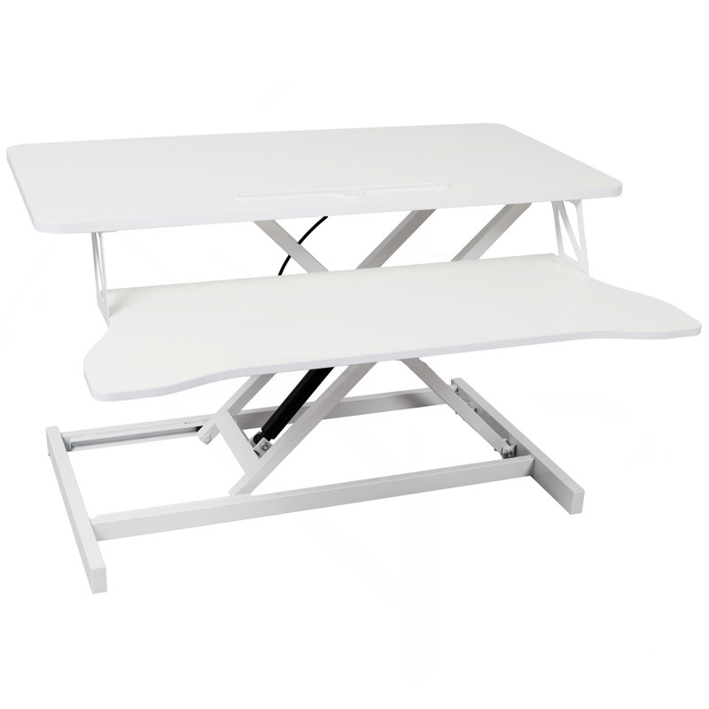 Bureau pour ordinateur portable à hauteur ajustable, poste de travail assis-debout réglable avec plateau à clavier, Blanc