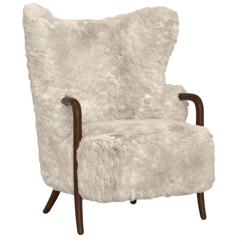 Cream Wingback Accent Chair, Cream Faux Fur