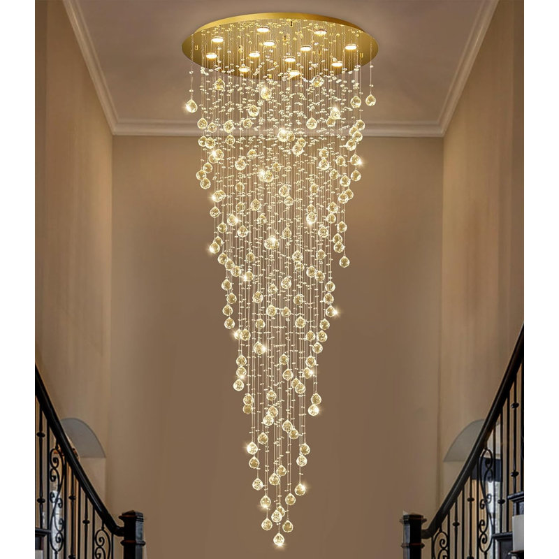 Lustre élégant en forme de goutte de cristal à intensité variable, Doré