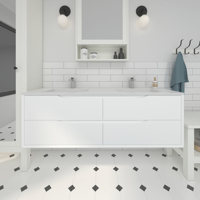 Meuble-lavabo double 60 po avec lavabo Lavaun, Blanc