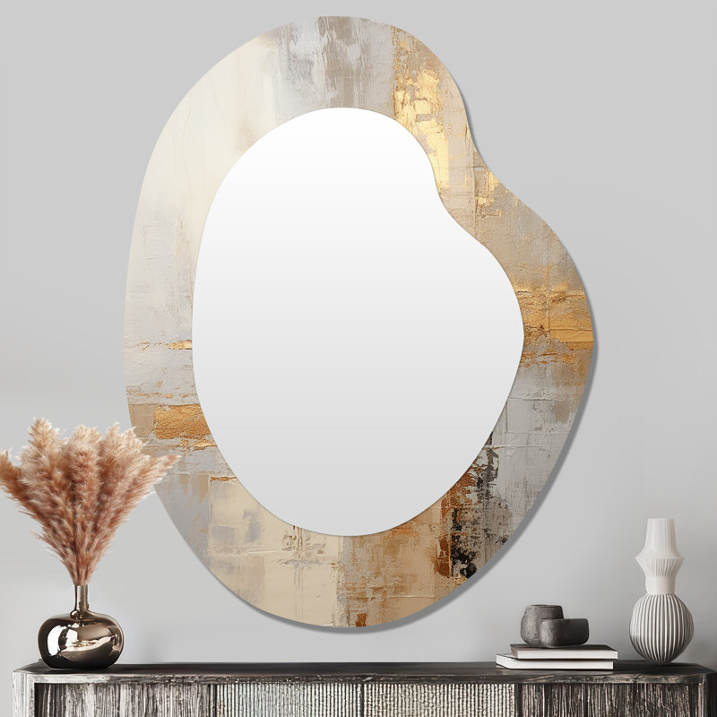 Or et blanc abstrait divisé - formes abstraites, miroir de forme unique, miroir de forme libre moderne, impression sur métal