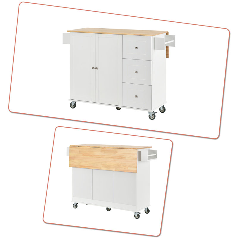 Lantha Solid Wood Top Kitchen Cart, White