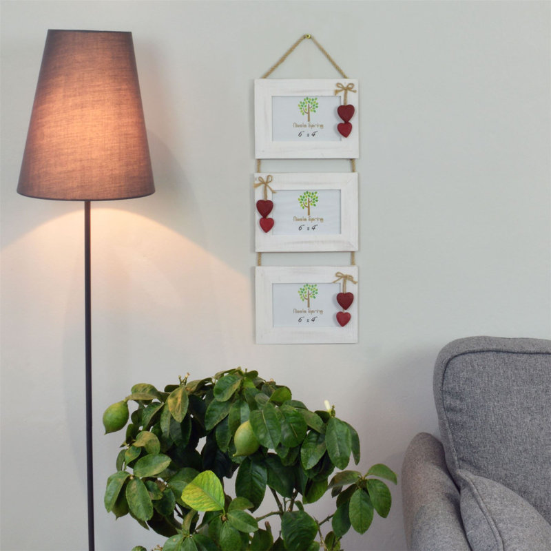 Nicola Spring - Hearts Hanging 3 Photo Frame - 6 x 4", White/Red