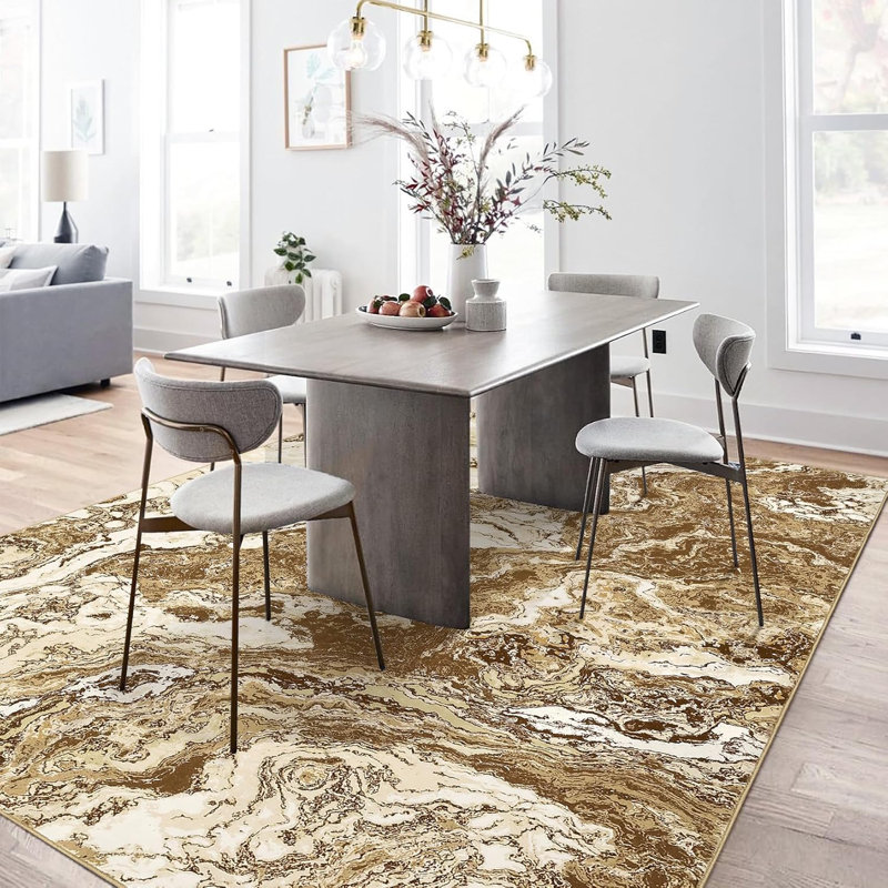 Modern Abstract Area Rug Low Pile Washable & Non-Slip Carpet for Living Room, Bedroom,, Rectangle 6' x 9'