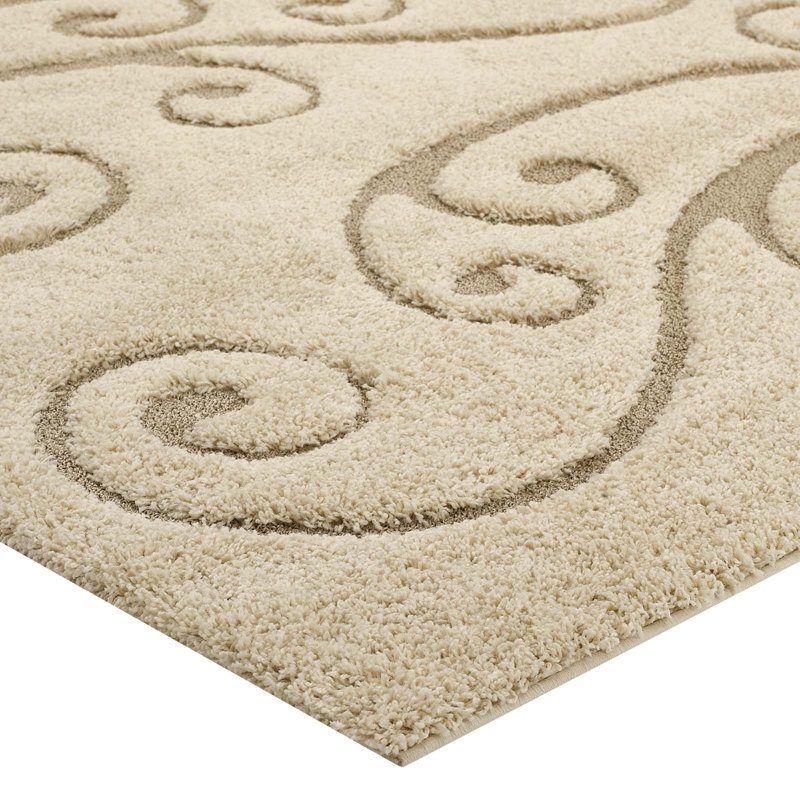 Jubilant Vine Scrolls 5'x8' Cream & Beige Easy-Care Shag Rug