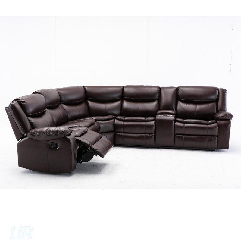 Ensemble de canapé modulaire inclinable en cuir L, Brun