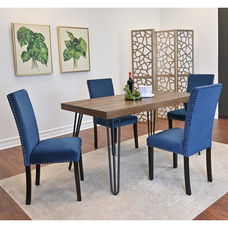 Ensemble de salle à manger 5 pièces, table à manger en épingle à cheveux avec 4 chaises, Bleu très foncé