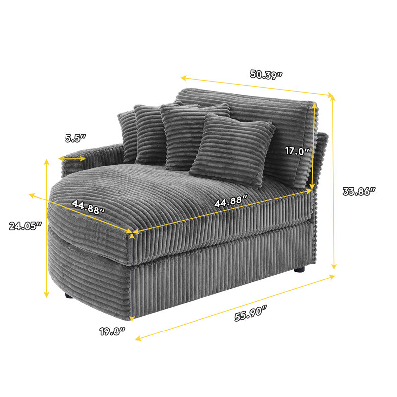 Chaise longue rembourrée avec coussin, Orienté à droite, Gris foncé