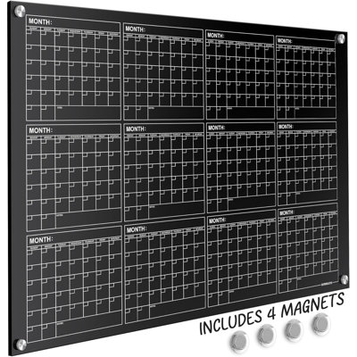 Planificateur de calendrier de tableau blanc magnétique noir 34 po x 46 po