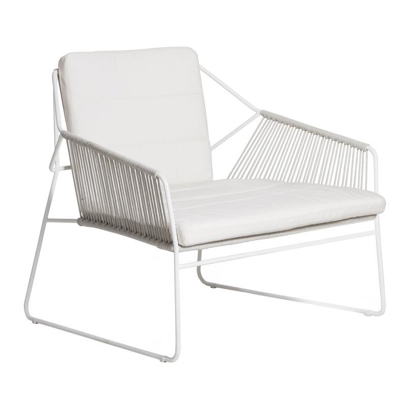 Sandur Outdoor Lounge Chair , Sunbrella® Cushions Included, Canvas Natural Sunbrella Canvas, White Rope/White Frame