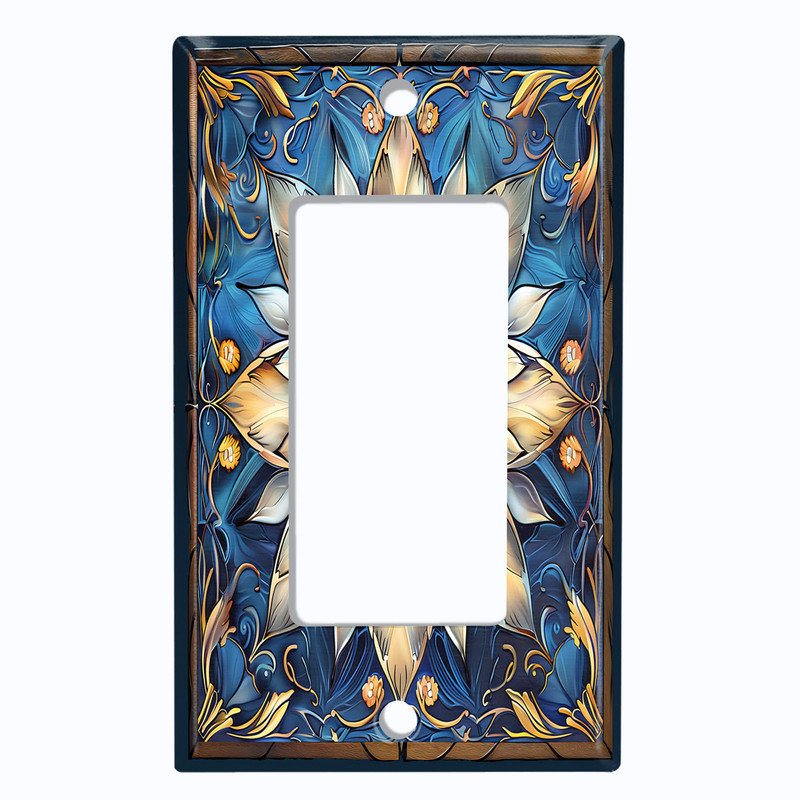 Couvercle de plaque d'interrupteur en métal;  Fauteuil à bascule GFI standard à 1 bande - Impression sur vitrail fleur blanche