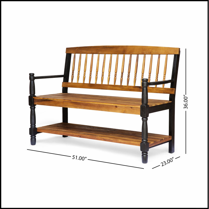 Banc Timeless Farmhouse avec tablette intégrée pour le rangement et finition élégante en teck, parfait pour les entrées et les salles à manger