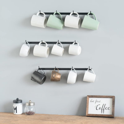 Metal Coffee Mug Rack Wall Mounted With 12 Mug Hooks, Set Of 3, Mug Display Rack Cup Holder Storage For Kitchen Dining Room Coffee Bar, Black