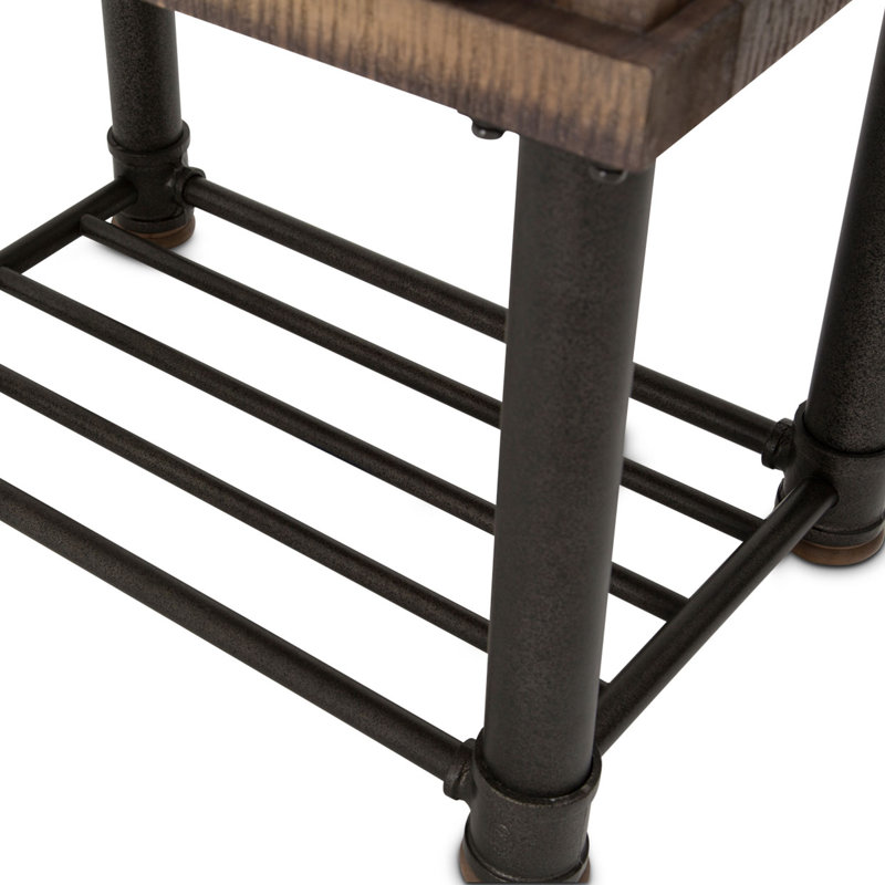 Barn Brown Wood and Metal Side Table with Drawer
