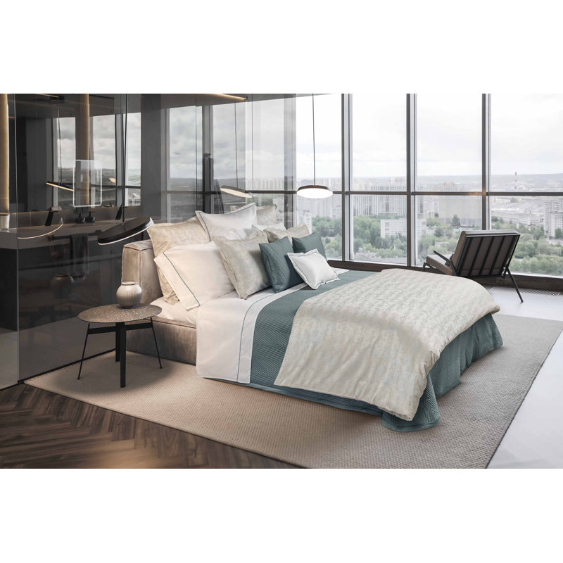 Barolo Duvet Cover, Beige/Wilton Blue, King Duvet Cover