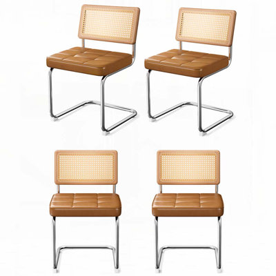 (Ensemble de 4) chaises de salle à manger en rotin naturel de l 19,6 po avec structure en C et chaises de cuisine à coussins en polyuréthane