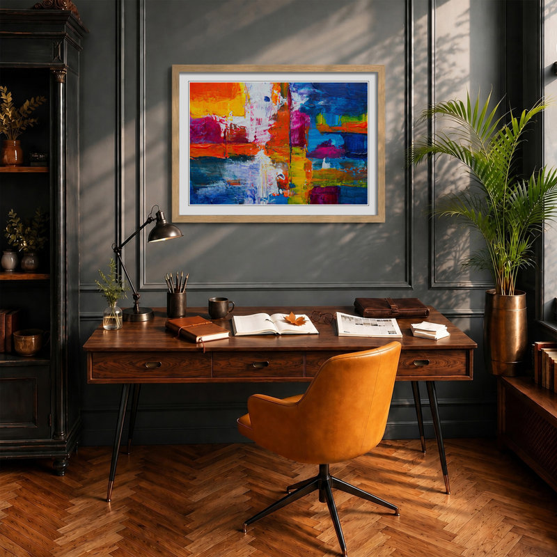 Abstract Vol.443 by S.Johnson - Single Picture Frame Painting, 45cm H x 63cm W x 2cm D, Oak