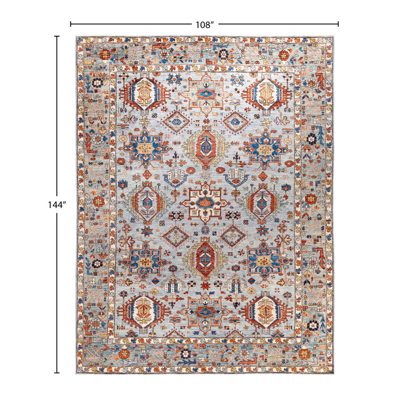 Tapis noué à la main unique en son genre Raffin - gris, 9 pi 0 po x 12 pi 0 po