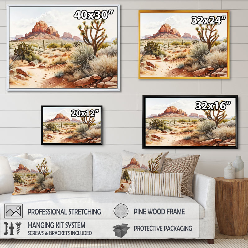 Arizona Desert Scenery V - reproduction sur toile, H 12 po x l 20 po x P 1 po, Cadre flottant noir
